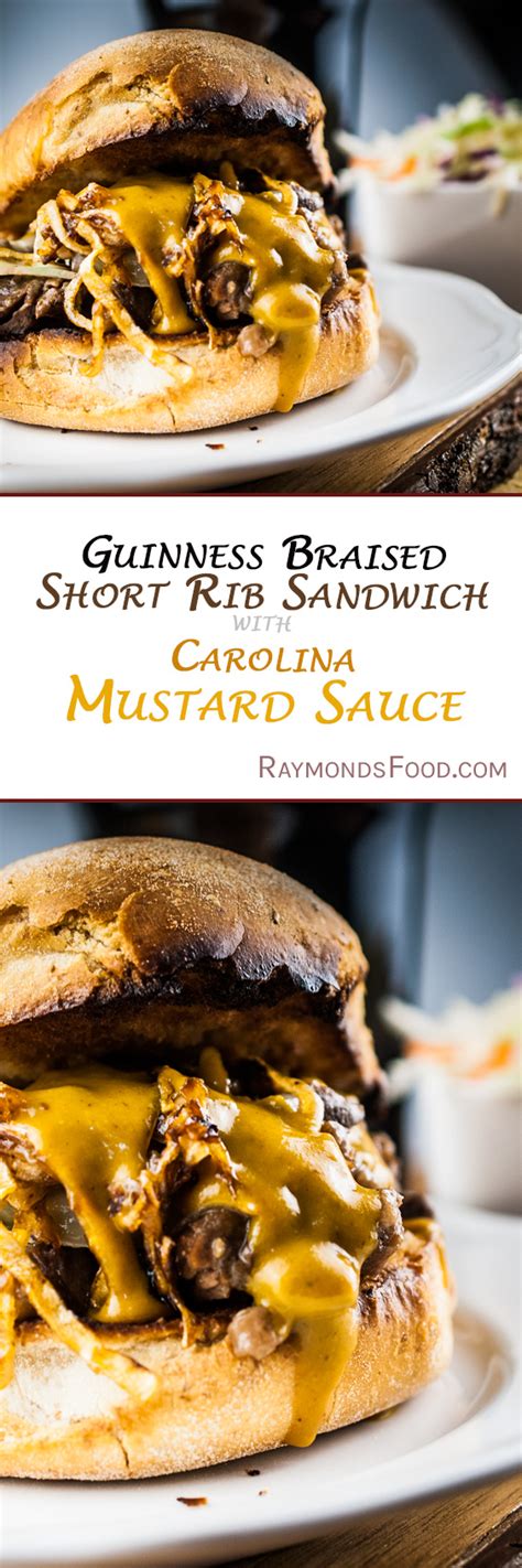 Put the short ribs into the dutch oven and add fresh thyme and one bay leaf. Raymond's Food | Guinness Braised Short Rib with Carolina Mustard Sauce Sandwich