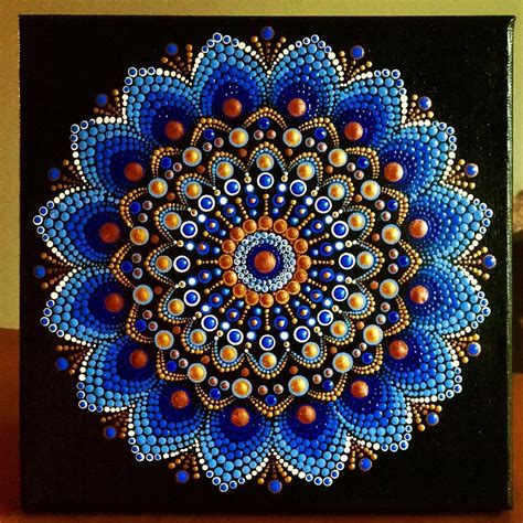Color Burst Dot Mandala On Black Stretched Canvas 10 X Etsy Dot Art