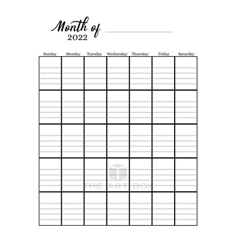 2022 Blank Monthly Calendar Printable Minimalist Calendar Template