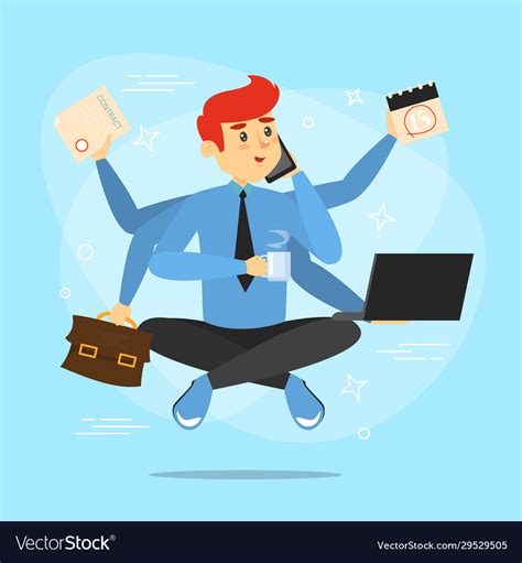 Young Man Doing Many Things At Once Royalty Free Vector