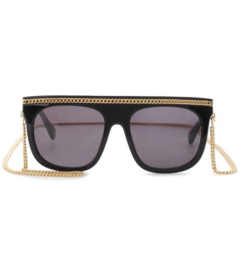 Stella Mccartney Chain Trimmed D Frame Acetate Sunglasses In Black Modesens Sunglass Chain