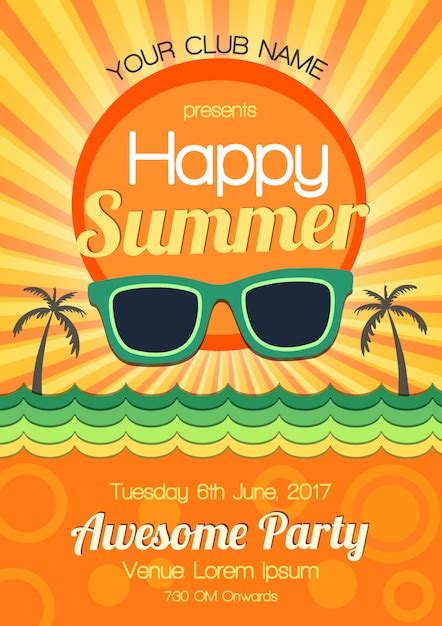 Summer Party Poster Design Vector Free Download