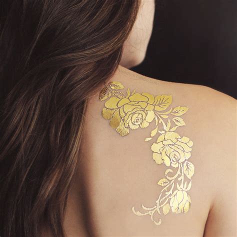 Gold Rose Metallic Temporary Flash Tattoo Set Gold Ink Tattoo
