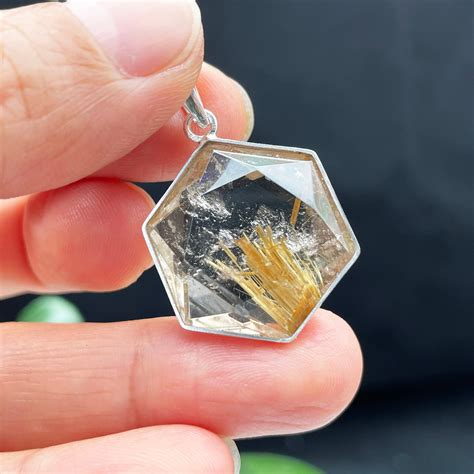 Gold Rutilated Crystal Prism Pendant Star Of Davidstandard Etsy