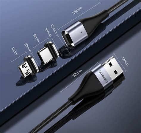 Ugreen Magnetic Cable With Usb C And Micro Usb Plugs 1 Meter