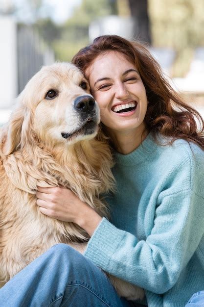 Free Photo Medium Shot Happy Woman With Cute Dog