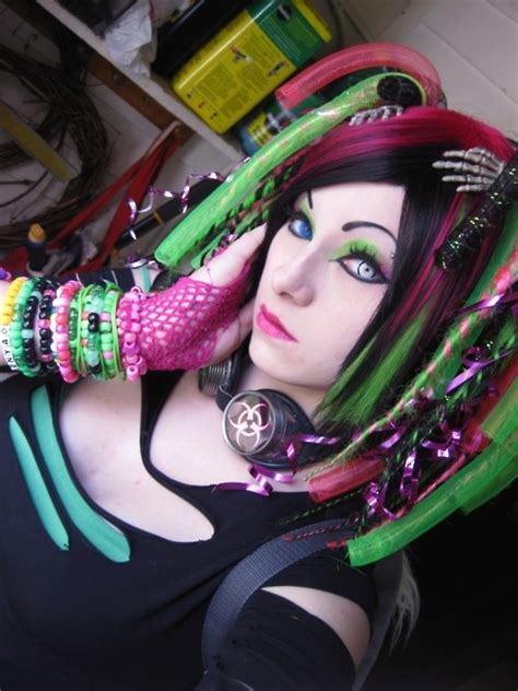 Cyber Goth Girl With Neon Accents And Skeleton Hand Clips Cute
