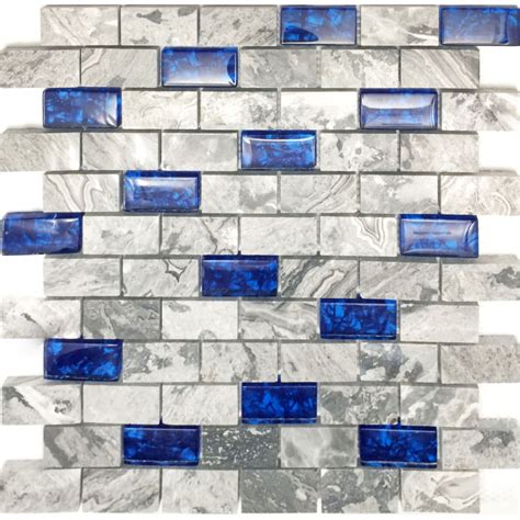 One of the best things about subway tile is that it is relatively inexpensive and easy to install. Navy Blue Glass Mosaic Grey Marble 1" x 2" Subway Wall Tiles