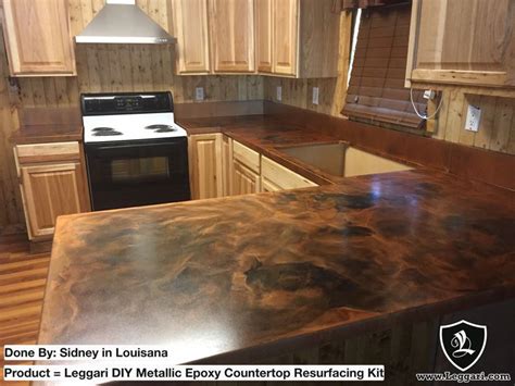 Kitchen counter resurfacing near me. Epoxy countertop kit. Base: Brass | Highlights: Black ...