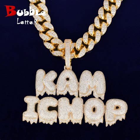 With 20mm Cuban Chain Custom Name Drip Bubble Letters Chain Pendants