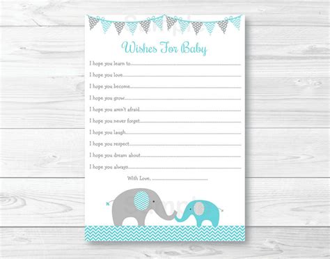 How to play baby shower bingo: Teal Chevron Elephant Printable Baby Shower Wishes for Baby Advice Cards | eBay