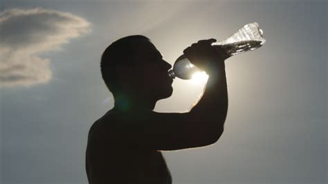 Young Man Drinking Water From A Plastic Bottle In Nature
