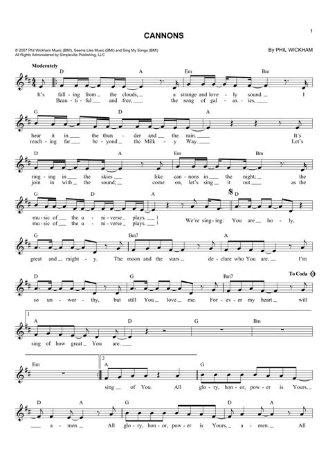 Download Phil Wickham Cannons Sheet Music PDF Chords Lead Sheet Fake Boo Christian Music