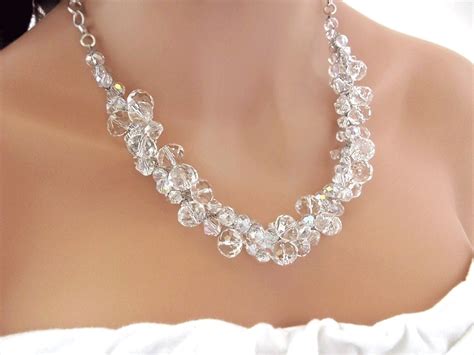 Clear Crystal Necklace Chunky Crystal Cluster Necklace Etsy