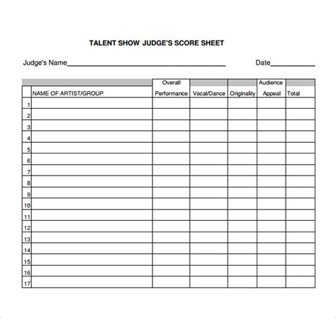 Printable Judges Score Sheet Template Customize And Print