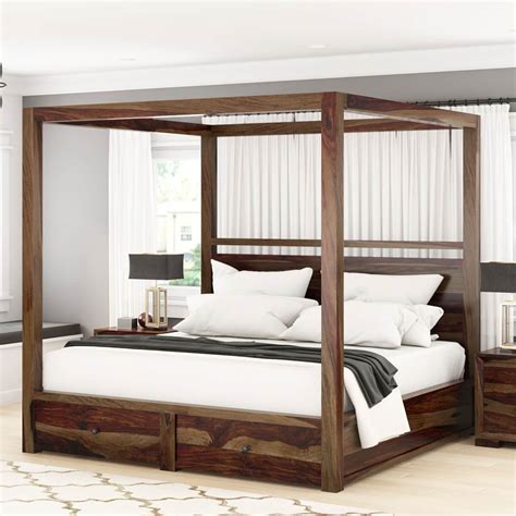 It usually has posts at each of the four corners extending 1.3m (4 feet) or more above the mattress. Farson Contemporary Storage Rustic Canopy Bed