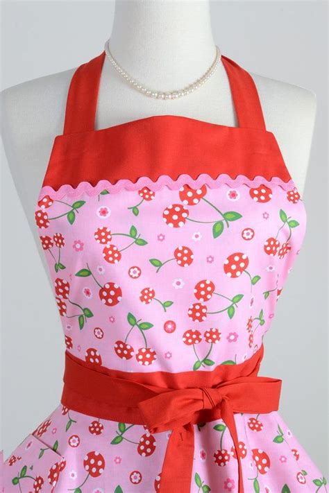 ruffled retro apron woman apron red and pink by creativechics red and pink hot pink retro