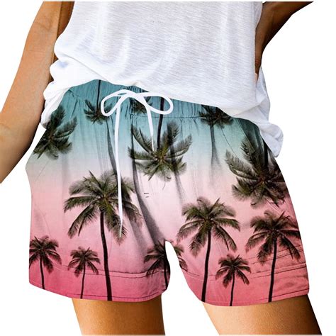 Pbnbp Women Summer Floral Hawaiian Beach Boardshorts High Waist With Pockets Swim Trunks
