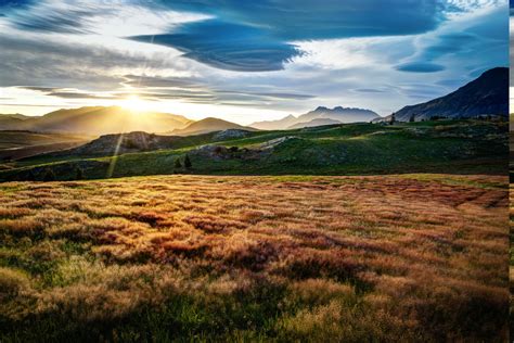 Wallpaper Sunlight Trees Landscape Hill Sky Field Clouds