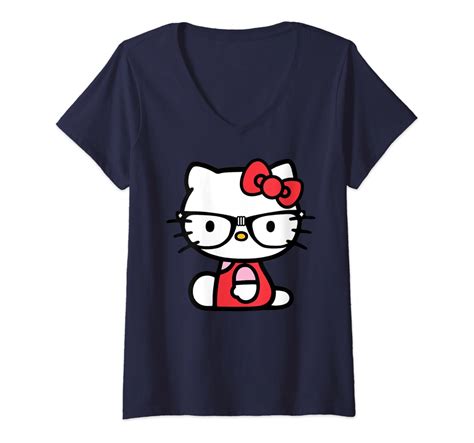 womens hello kitty nerd glasses v neck t shirt clothing