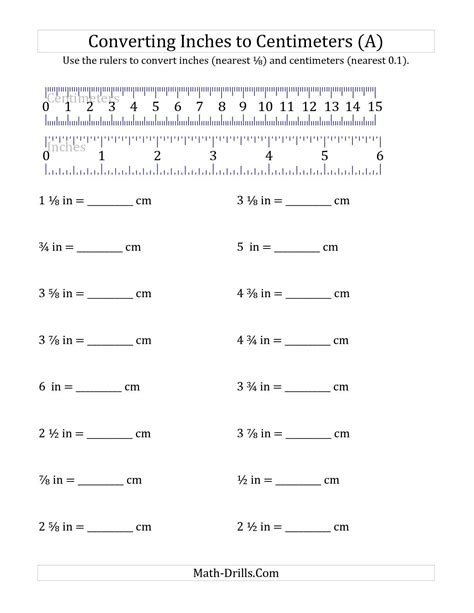 You wont have to worry much about fractions. The Converting Inches to Centimeters with a Ruler (A) math ...
