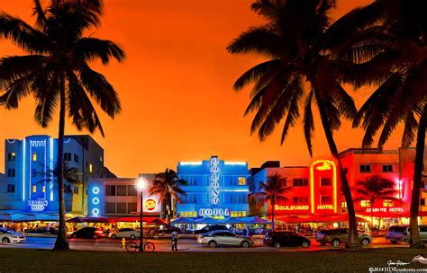 Sunset Over Ocean Drive At South Beach Miami Copyright Justin Kelefas 2014 A Different