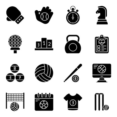 Premium Vector Pack Of Sports Equipment Solid Icons