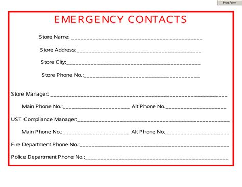 Free Printable Emergency Contact Form