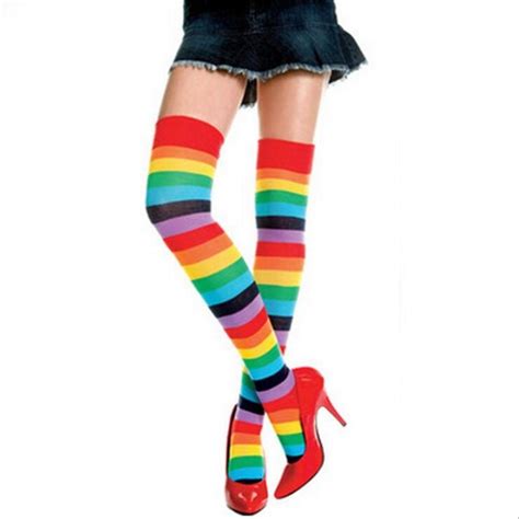 Hot Sexy Kousen Colorful Thigh High Stockings Women Medias Rainbow