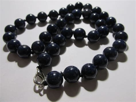 Deep Navy Blue Gemstone Bead Necklace 10mm 17 Etsy