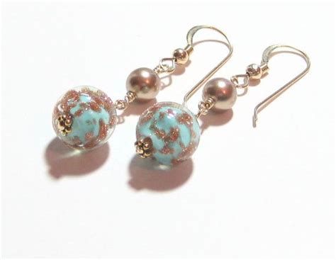 Handmade Murano Turquoise Copper Ball Earrings From Jkc Jewels