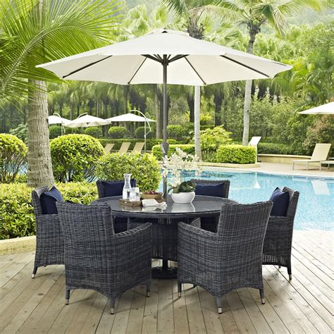 8 Piece Outdoor Patio Sunbrella® Dining Set With Umbrella Eei 2329