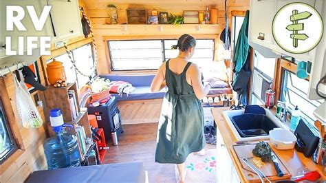 Womans Low Cost Living In A Renovated Camper Trailer Youtube