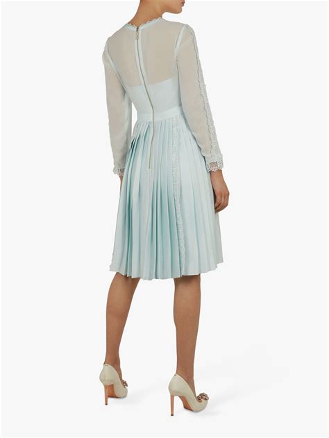 Ted Baker Lace Trim Pleated Skirt Dress In Pale Blue Blue Lyst