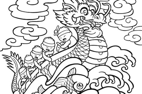 Fix a curled ribbon to the dragon's nostrils with glue (to indicate the coming out of smoke from 4. Chinese Dragon Boat Festival Coloring Pages