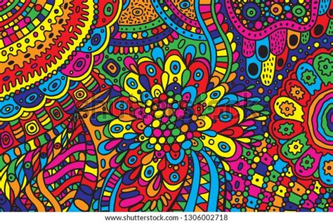 Psychedelic Cartoon Hand Drawn Background Colorful Stock Vector