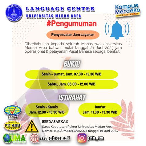 Pengumuman Perubahan Jam Operasional Pelayanan Pusat Bahasa Pusat Bahasa