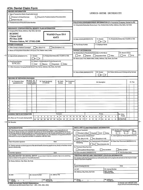 Blank Printable Ada Dental Claim Form A Services Delivered By A