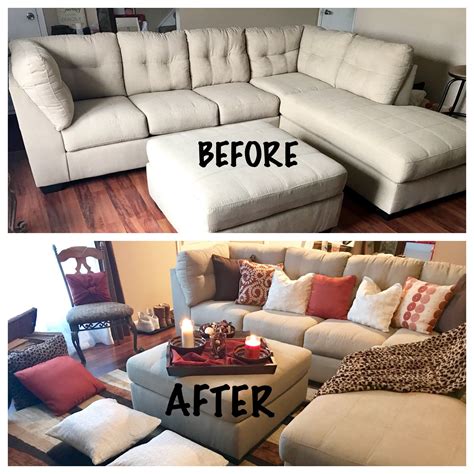 Decorated my townhouse living room with tan, brown, orange ...
