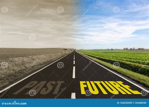 Empty Road In A Field With Past And Future Looks Stock Image Image Of
