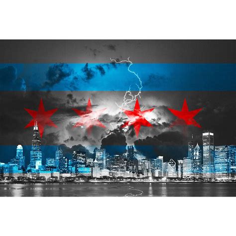Chicago Skyline Mit Flagge Chicago Flag Wallpaper 1000x1000