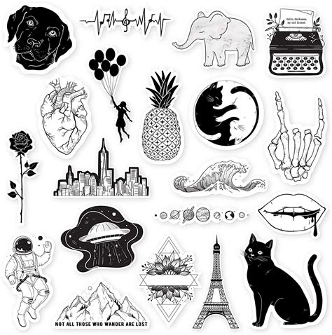 Various Black And White Stickers That Include Animals Cats Flowers