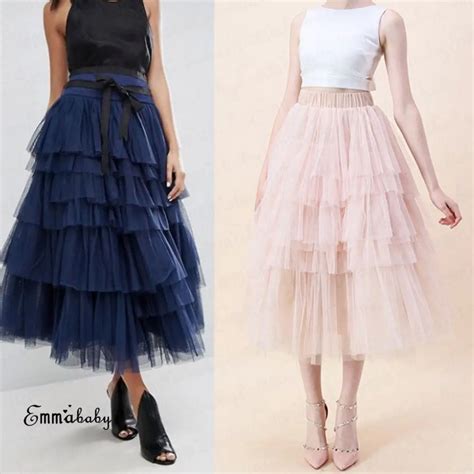 New Brand High Waist Tulle Skirt Women Tiered Ruffle Long Maxi