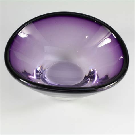 Handmade Decorative Glass Bowl Purple Scandinavian Mid Century Artisan Signed Decorative Bowls