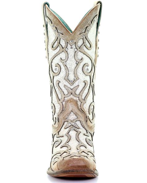 Corral Womens White Glitter Inlay Western Boots Square Toe Boot Barn
