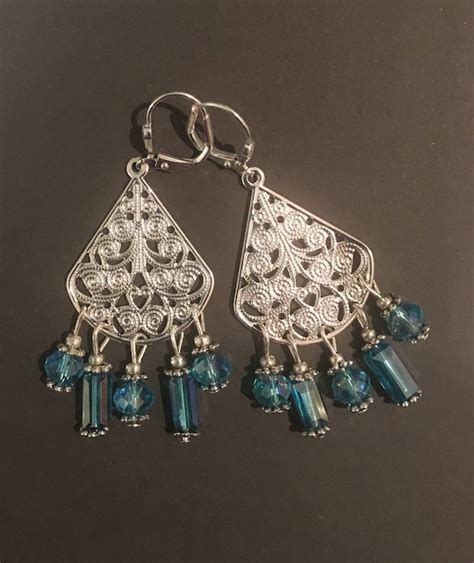Turquoise Swarovski Crystal Chandelier Earrings Silver