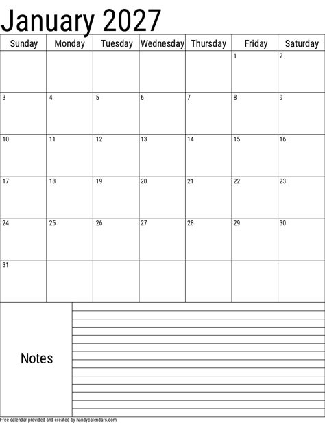 January 2027 Calendar With Holidays Handy Calendars