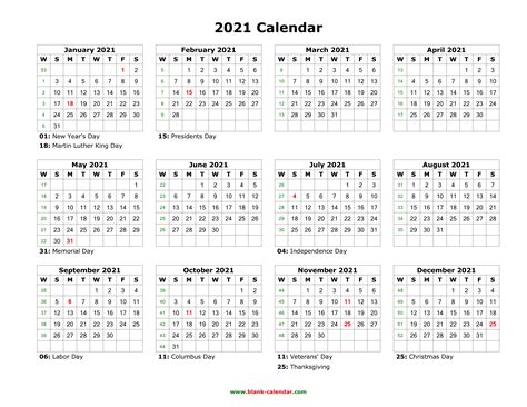 2021 Yearly Blank Calendar Template Free Printable Templates Riset