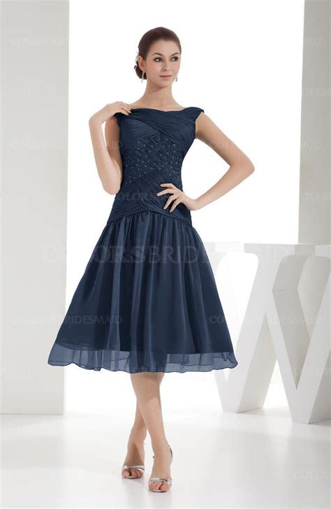 Navy Blue Cute A Line Sleeveless Knee Length Ruching Bridesmaid Dresses