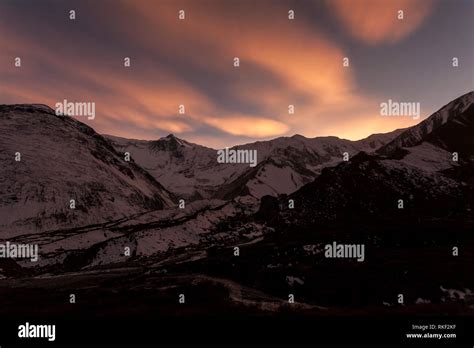 Sunset In Himalayas Tilicho Base Camp Nepal Annapurna Conservation